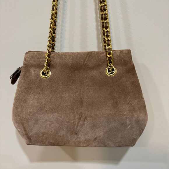Taupe Suede Shoulder Bag with‎ Gold Chain Strap Classic Purse - Picture 4 of 10
